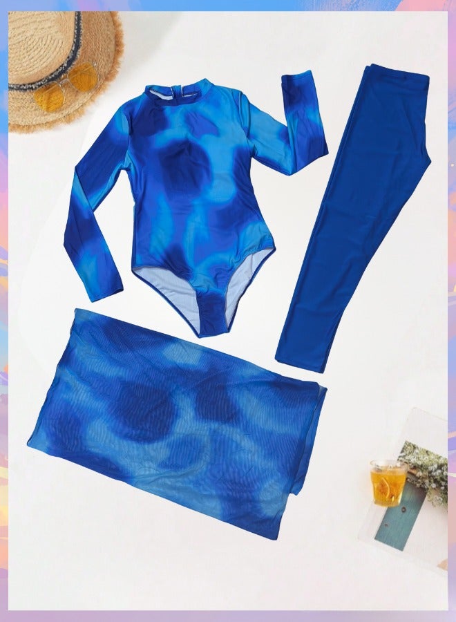 Fianser Swimwear 3-Piece Swimsuits Set Long Sleeve With Chiffon Wrap Skirt Beachwear Burkini Modest Fashion Conservative Sun UV Protection Diving Suit Surfing Suit Quick Dry Swimming Costume Zipper Long Pants - Image 3